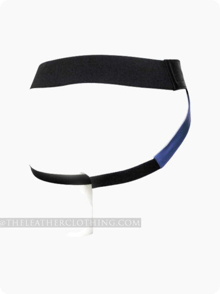 Custm Made Black Leather Jock Strap With Blue Stripe With Piping