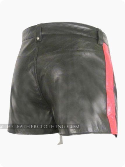 Custom Made Black Hot Leather shorts With color Stripe