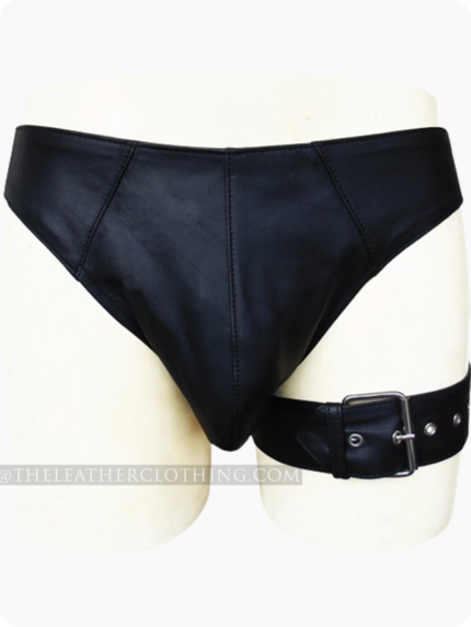 Custom Made Black Leather Briefs With Buckle On Thigh Custom Made Black Leather Briefs With Buckle On Thigh