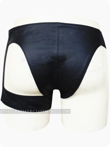 Custom Made Black Leather Briefs With Buckle On Thigh