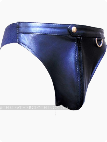 Custom Made Black Leather Briefs With Front Zipper