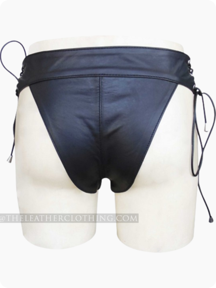 Custom Made Black Leather Briefs With Lace Up On Waist (5)