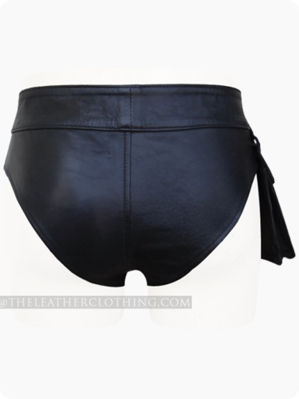 Custom Made Black Leather Briefs With Side Button Pouch Pocket