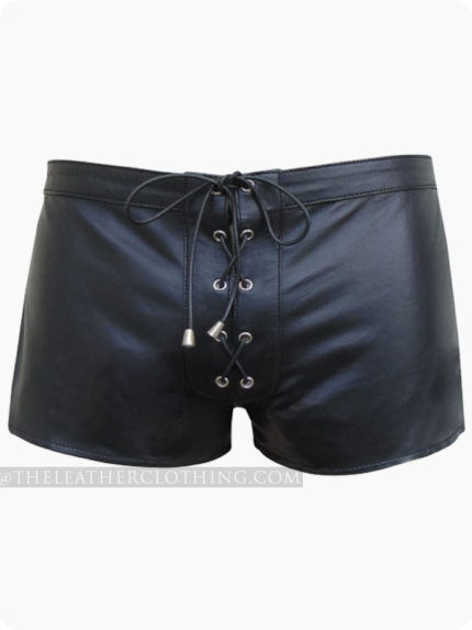 Custom Made Black Leather Lace UP Style Shorts