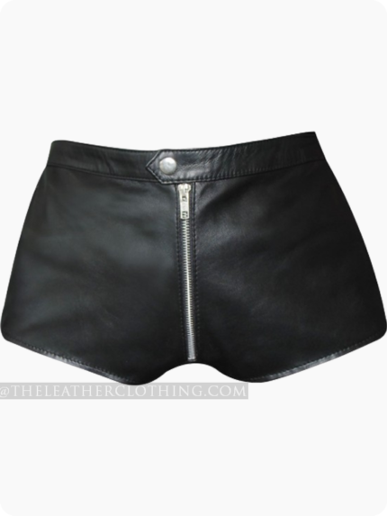 Custom Made Black Leather Shorts With 2 Zips Front And Back