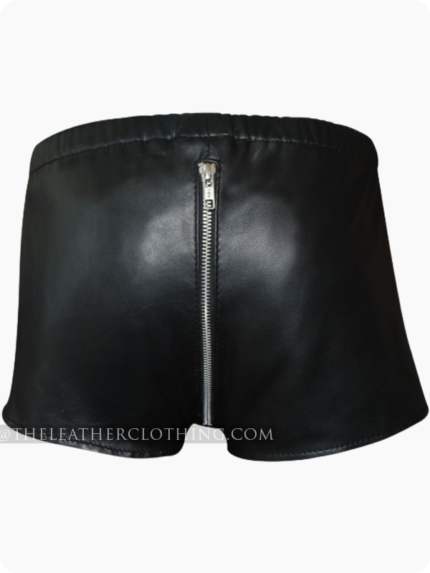 Custom Made Black Leather Shorts With 2 Zips Front And Back