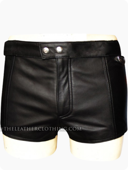 Custom Made Black Leather Shorts With Full Lace Back And Snap Button On Front