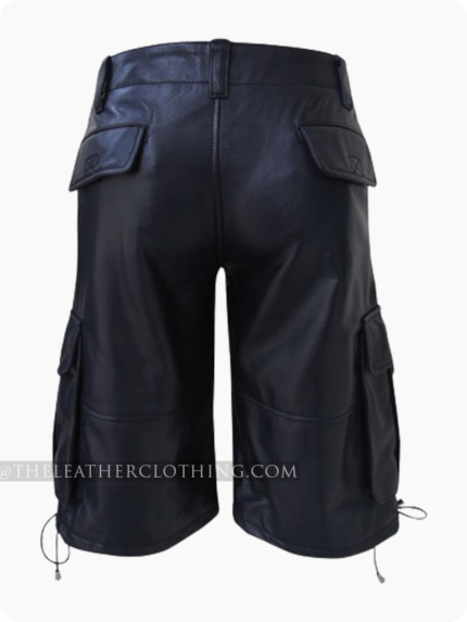 Custom Made Black Leather Shorts With Six Pockets