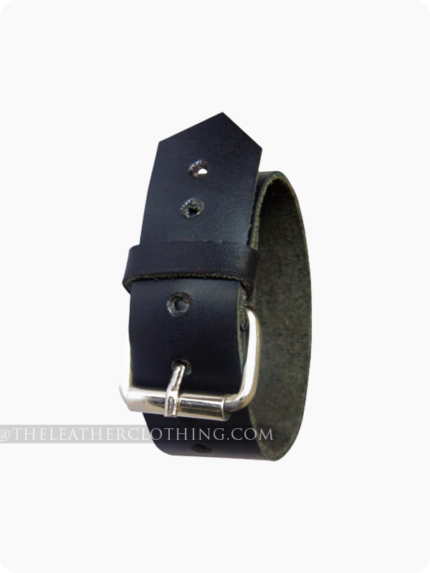 Custom Made Black Leather Wristband With Buckle