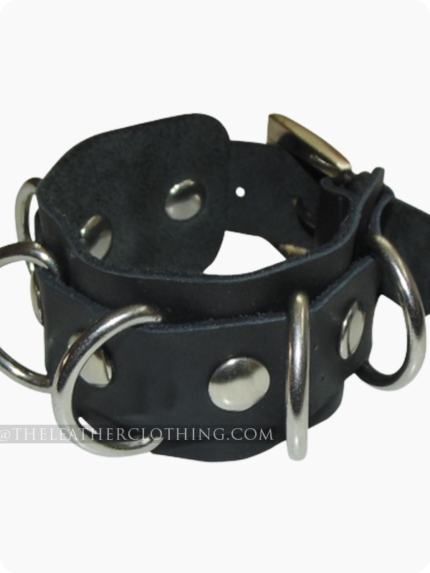 Custom Made Black Leather Wristband With D Ring