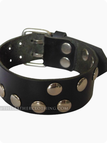 Custom Made Black Leather Wristband With Rivets Buckle