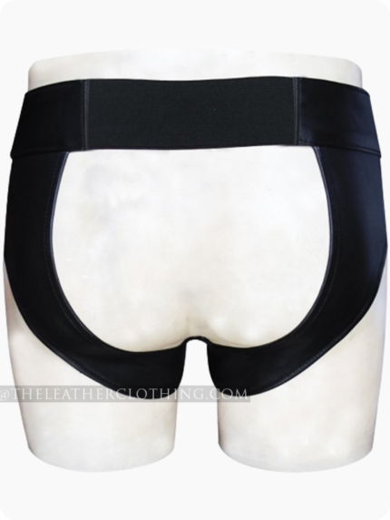 Custom Made Black leather Briefs With Color Stripes And Elastic On back For Adjustments