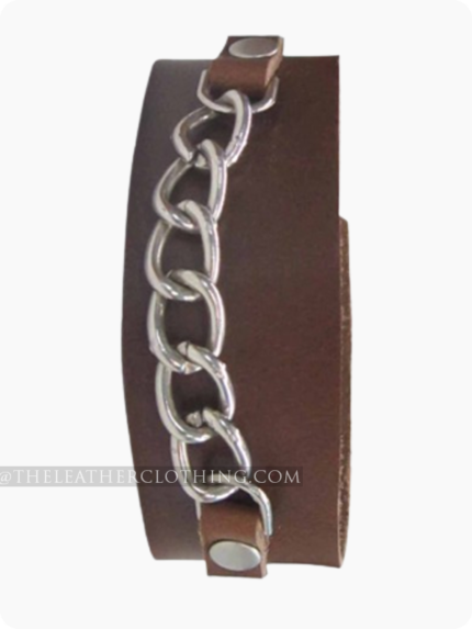 Custom Made Brown Leather Wristband With Chain