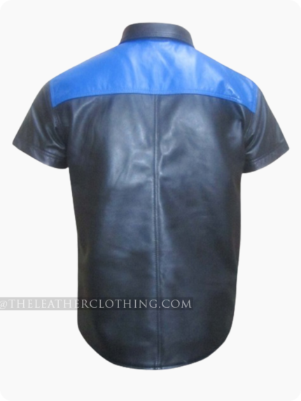 Custom Made Leather Shirt In Two Front Pockets And Two Tone Colors