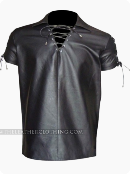 Custom Made Leather Shirt With Lace Up Style